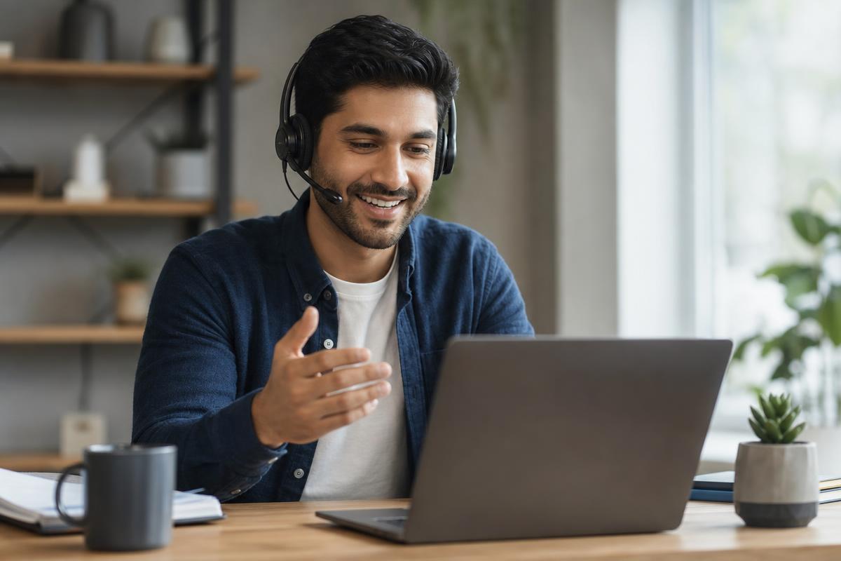 Closer en appel vidéo depuis un bureau moderne