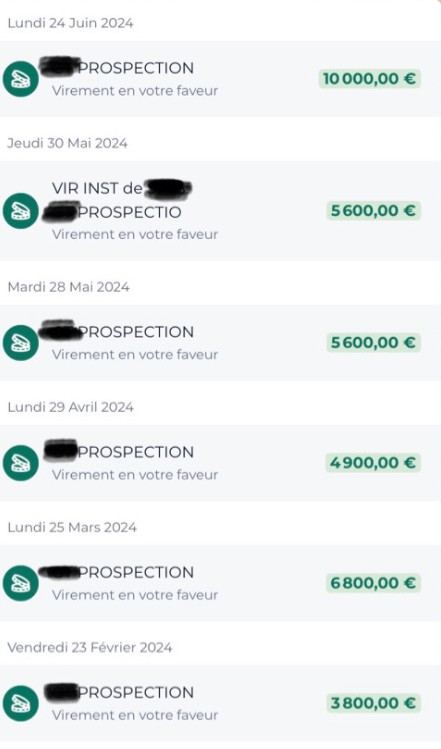 Liste de virements reçus en 2024